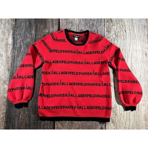 NWOT Karl Lagerfeld Paris Red Admiral Crew Neck Eiffel Logo Sweater - Picture 1 of 5